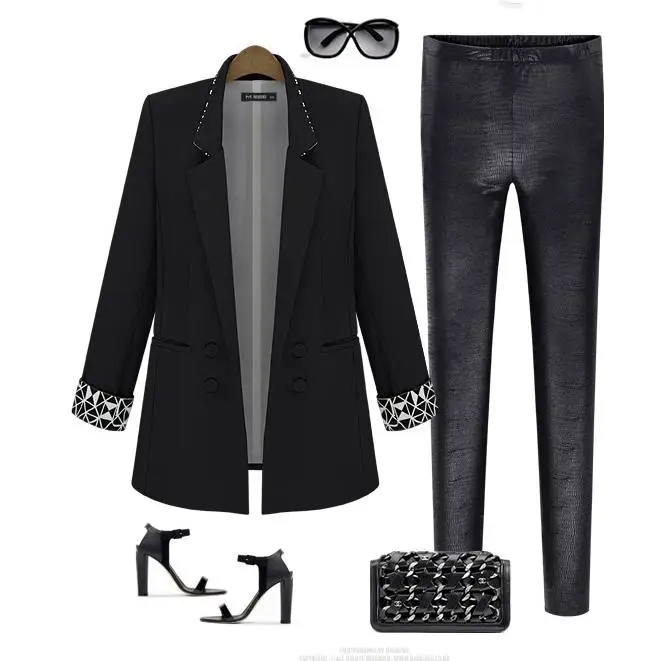 Блейзер Женский 2017 длинный рукав бойфренд Feminino Тонкий куртки костюмы черный