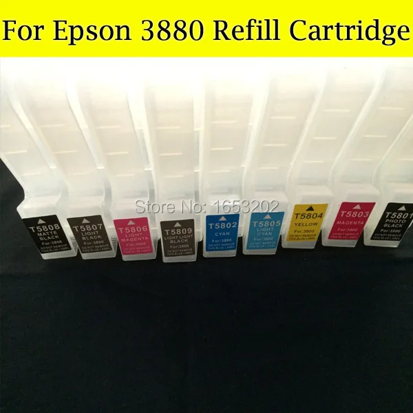 280 мл набор чернил для заправки картриджа epson 3880 T5801-T5809 картидж с чипом датчика |