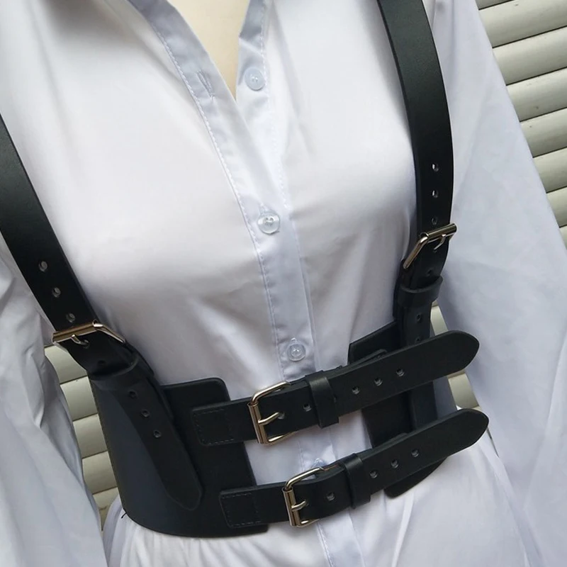 

Women Fashion sexy Goth Leather Harness Body Bondage Belt Cage Sculpting elastic Leather Waist Belt chest belt slim body