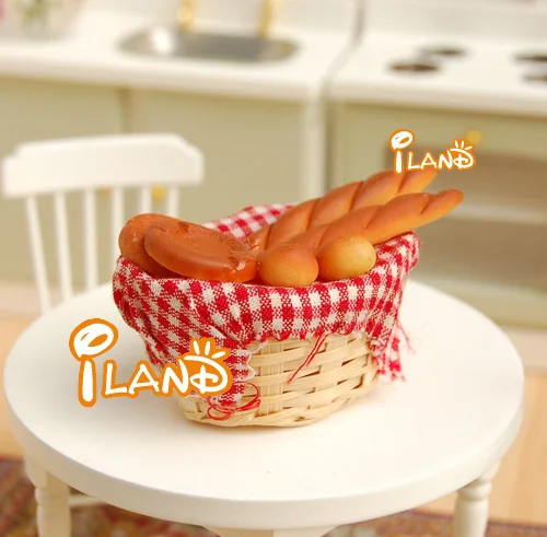 

Free Shipping 1/12 Dollhouse Miniatures Food Bread Bamboo Basket with Bread