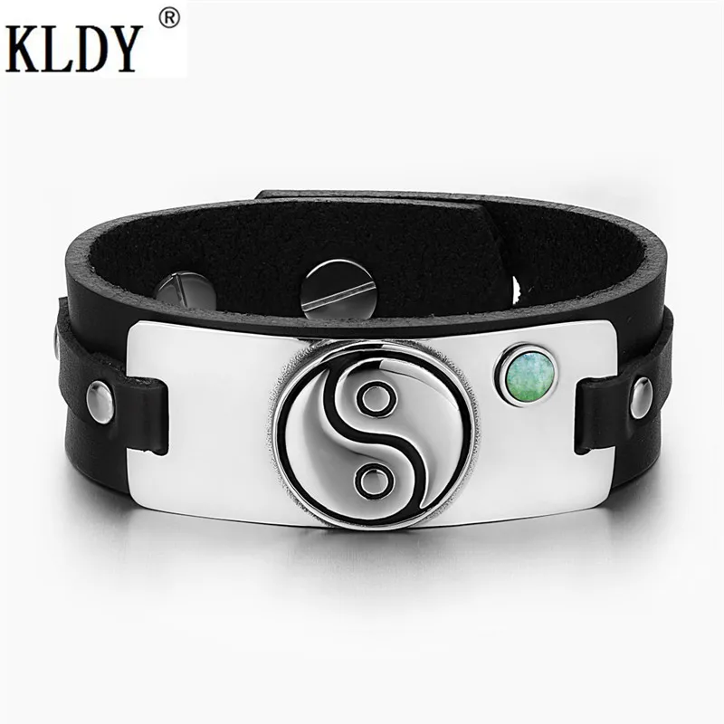 KLDY Yin Yang Balance Powers волшебный амулет удача Tag Зеленый кварцевый камень регулируемый