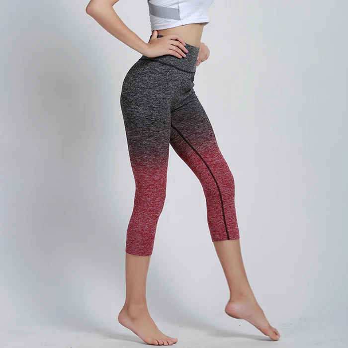 Wine Red BINAND женские спортивные Капри градиентный цвет Высокая талия Леггинсы для бега фитнес брюки пуш-ап компрессионные упражнения Йога Брюки - Цвет: Wine Red