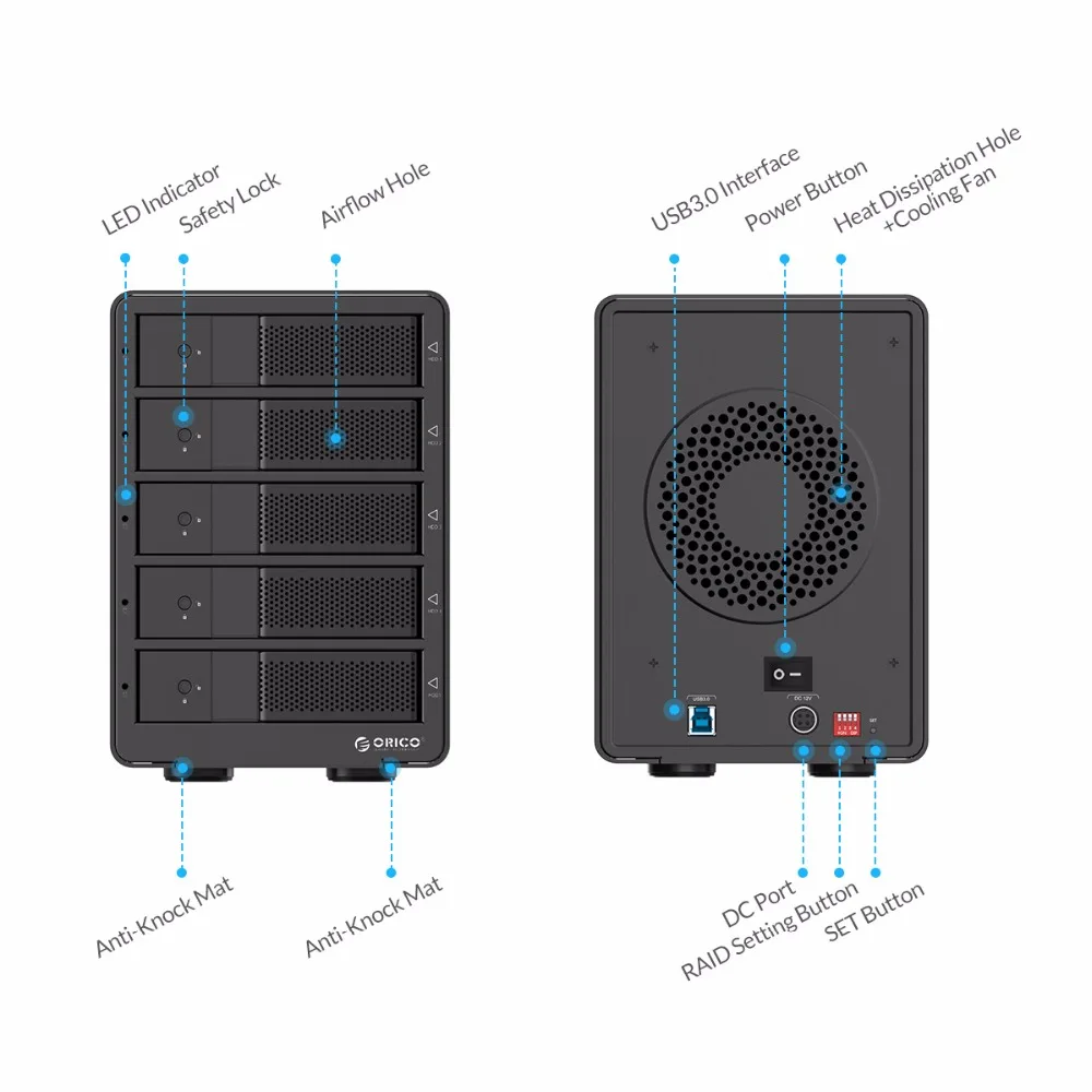 ORICO 9558RU3-SV 5-залив 3 5 ''USB3.0 ESATA RAID HDD ограждение док-Корпус для станции Поддержка
