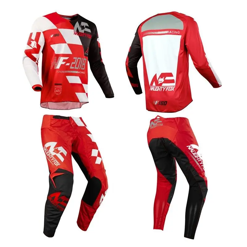 Красный Naughty Fox для мотоциклистов SAYAK Набор Combo 180 Джерси MX ATV/BMX велосипед грязи брюки для девочек с защитными прокладками - Цвет: Красный
