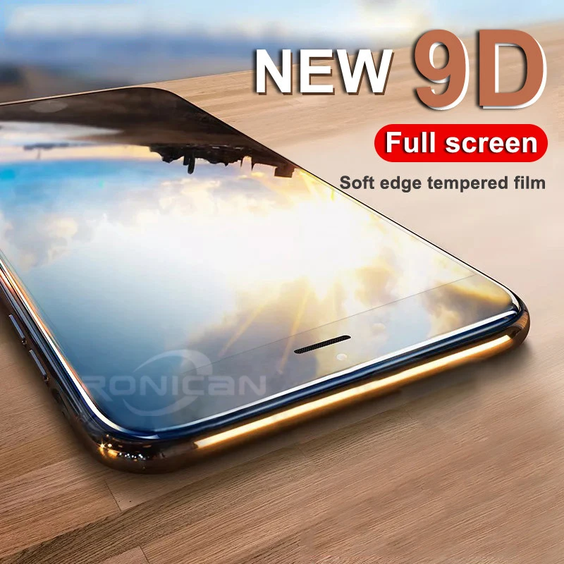 Новинка, 9D полное покрытие, мягкий край, закаленное стекло для iPhone 6, 6s, 7, 8 Plus, защитная пленка для экрана для iPhone X, XR, XS, Max, стекло
