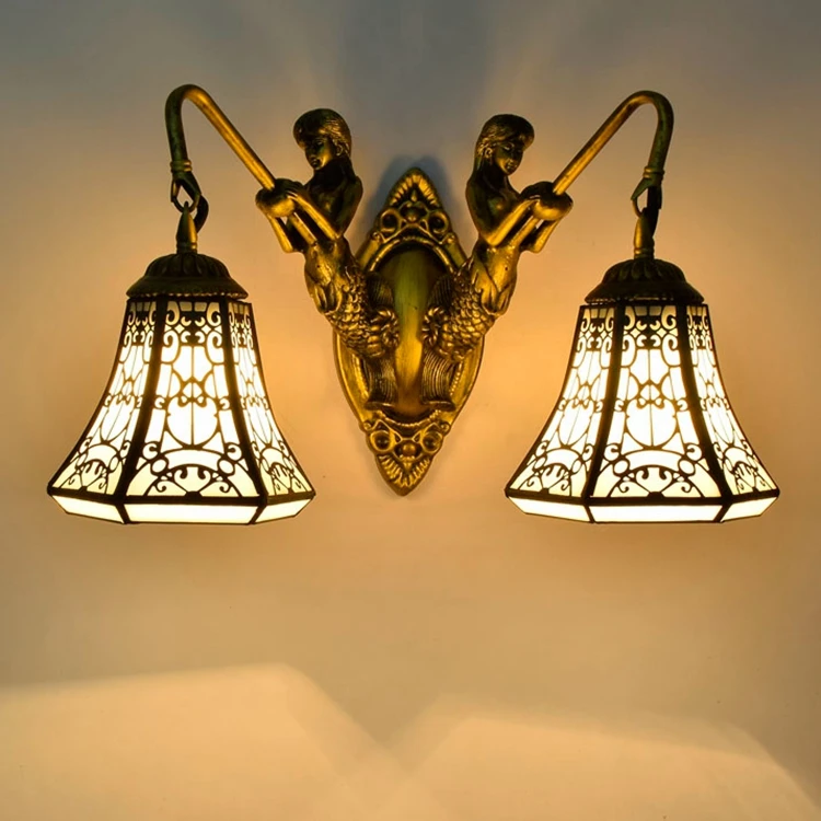 Tiffany Baroque vintage Stained Glass Iron Mermaid wall lamp indoor lighting bedside lamps wall lights for home AC 110V/220V E27
