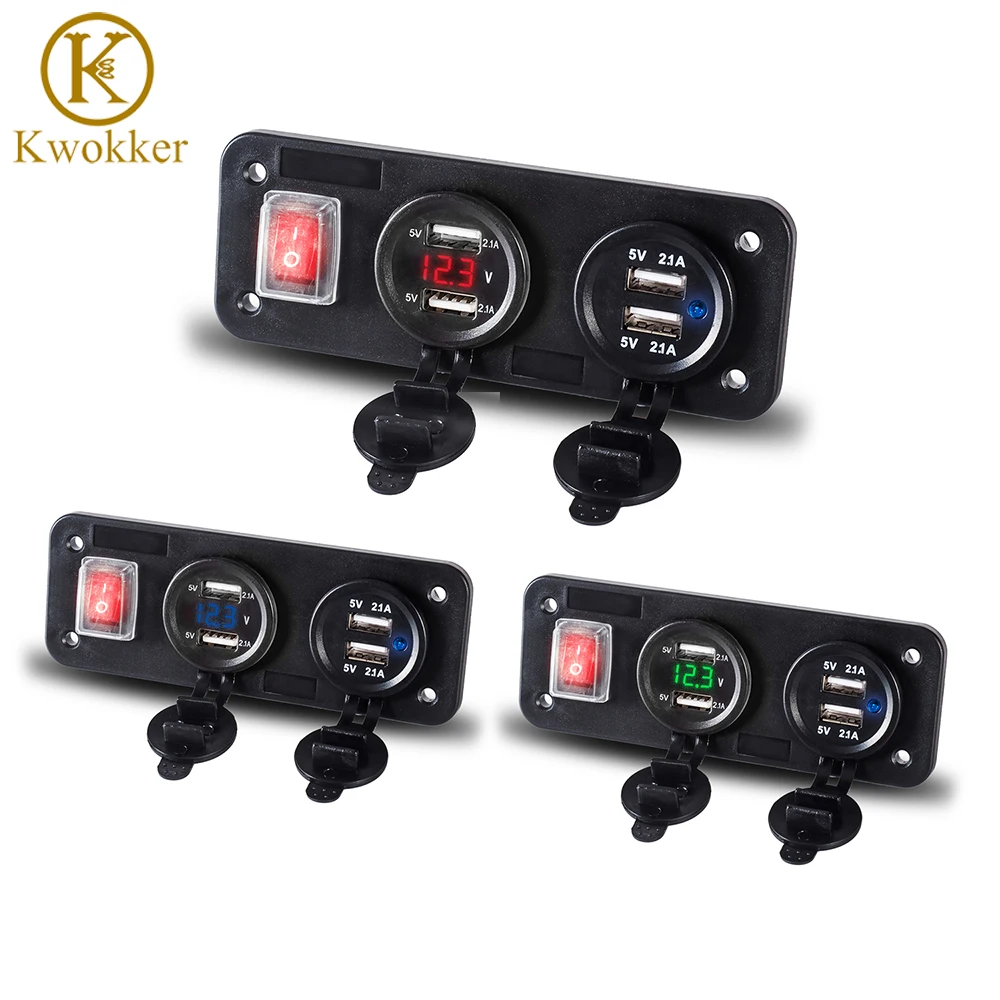 Автомобильное зарядное устройство с 4 USB портами вольтметр панелью переключателя