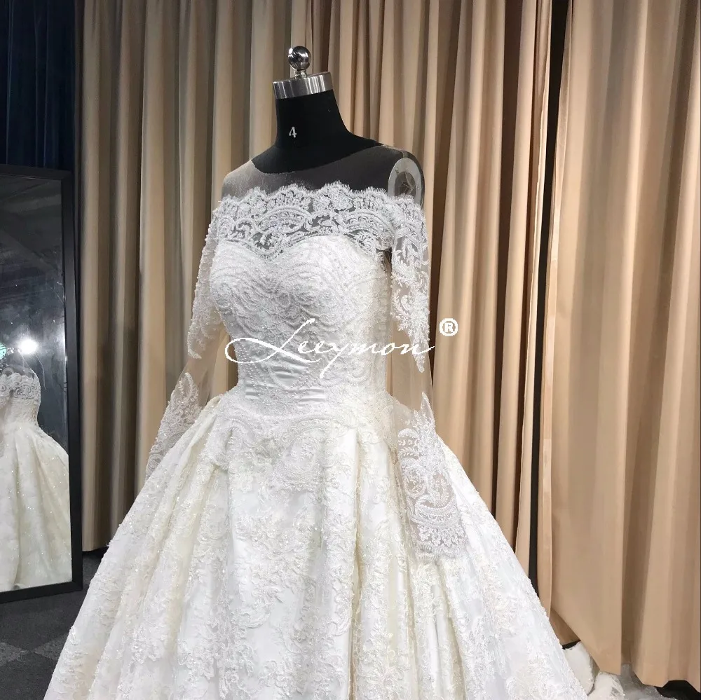 2019 New Luxury Lace Beaded Wedding Dress Long Bridal Ball Gowns Full Sleeves Retro Gown Robe de Mariee | Свадьбы и торжества