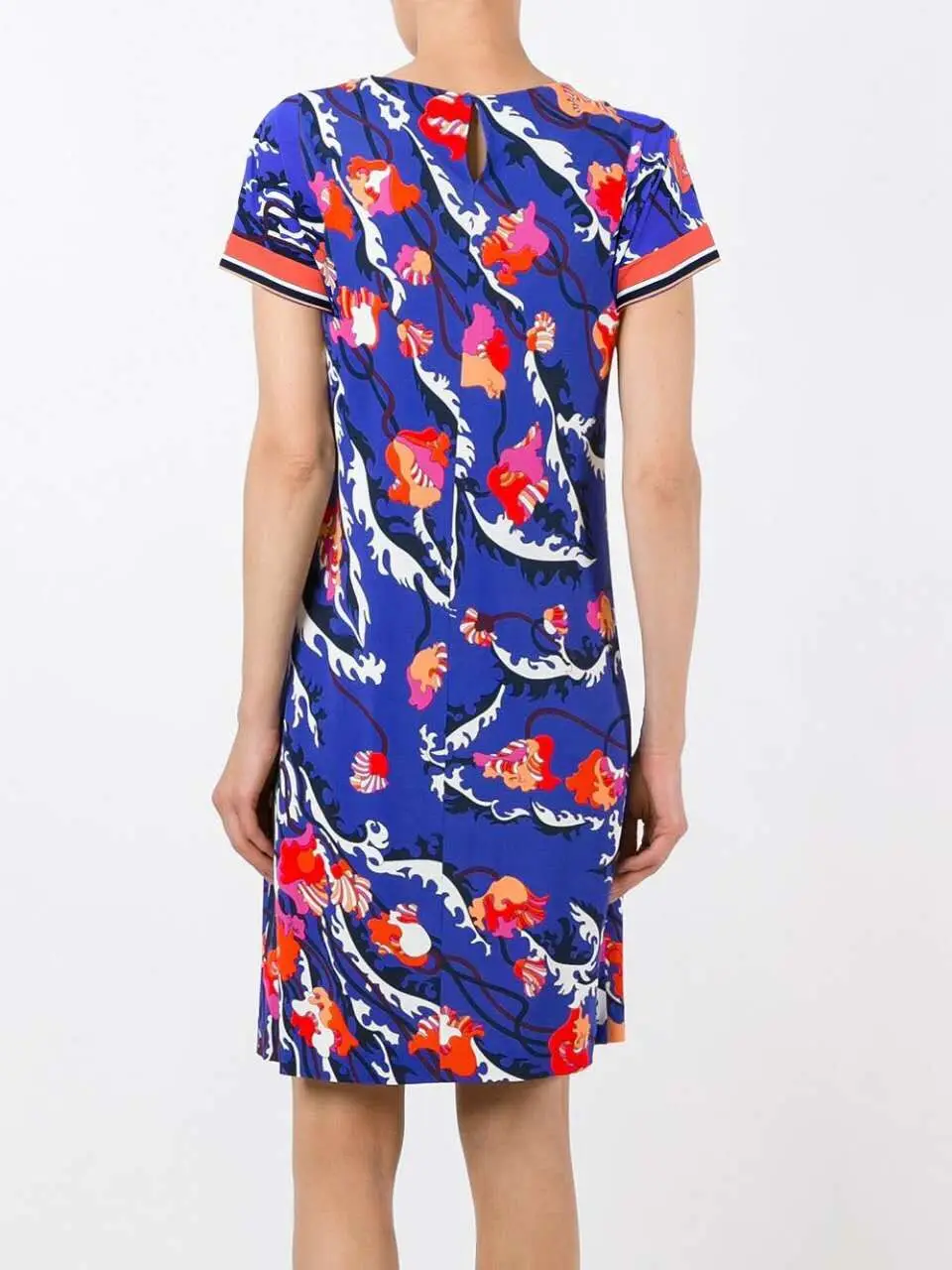 Новинка женское облегающее платье с коротким рукавом и принтом синего цвета