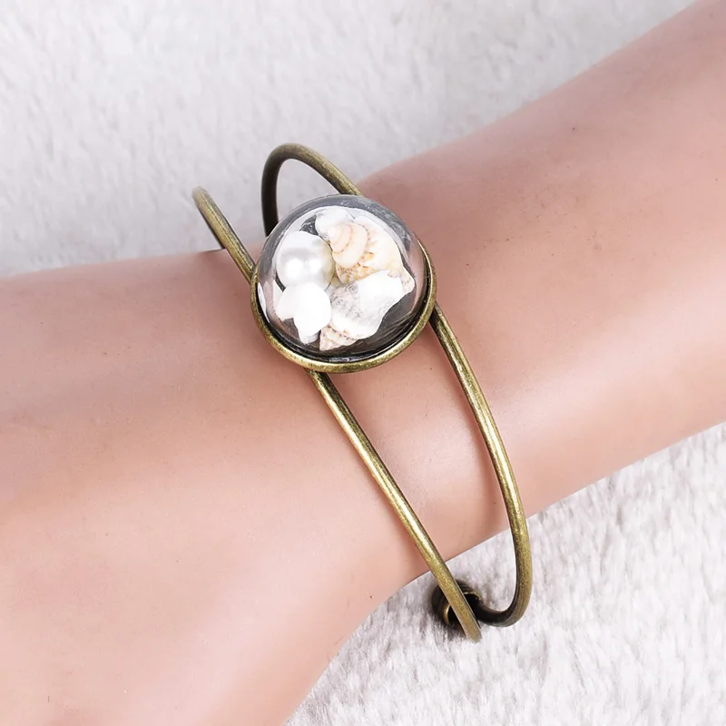 Новинка 2017 года Ретро В виде ракушки Стекло браслет Медь Открыть Браслет для Для