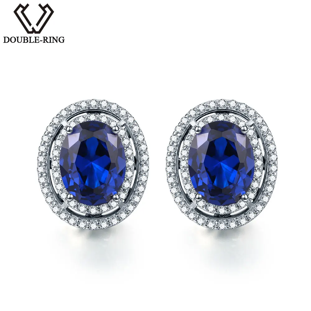 DOUBLE-R 925 Sterling silver серьги с камнем созданный сапфир серебро бижутерия гвоздики для