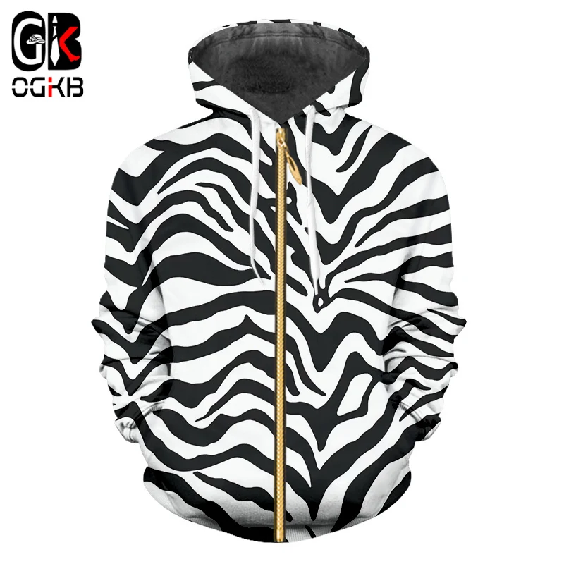OGKB толстовки на молнии мужские с леопардовым принтом 3D зебры в полоску Забавные