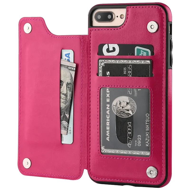 Rose Red Роскошные Бизнес чехол для телефона из искусственной кожи для iPhone XR XS Max 6 6s 7 8 плюс 5S SE 5 нескольких держателей карт Kickstand чехол-книжка с застежкой - Цвет: Rose Red