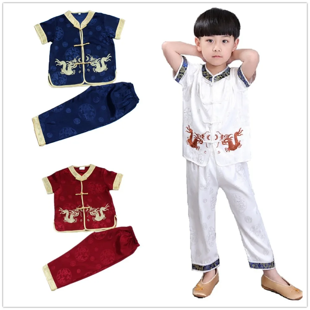 Kungfu Clothes Suits Baby Boy Chinese Traditional Costumes Children Cardigan Tee Shirt Trouser Tang Sport Suit Soft Embroidery |