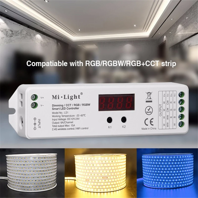 Milight DC12V 24V 2 4G беспроводной Wi Fi контроллер для светодиодной ленты Dim CCT RGB RGBW MiLight LS1 4