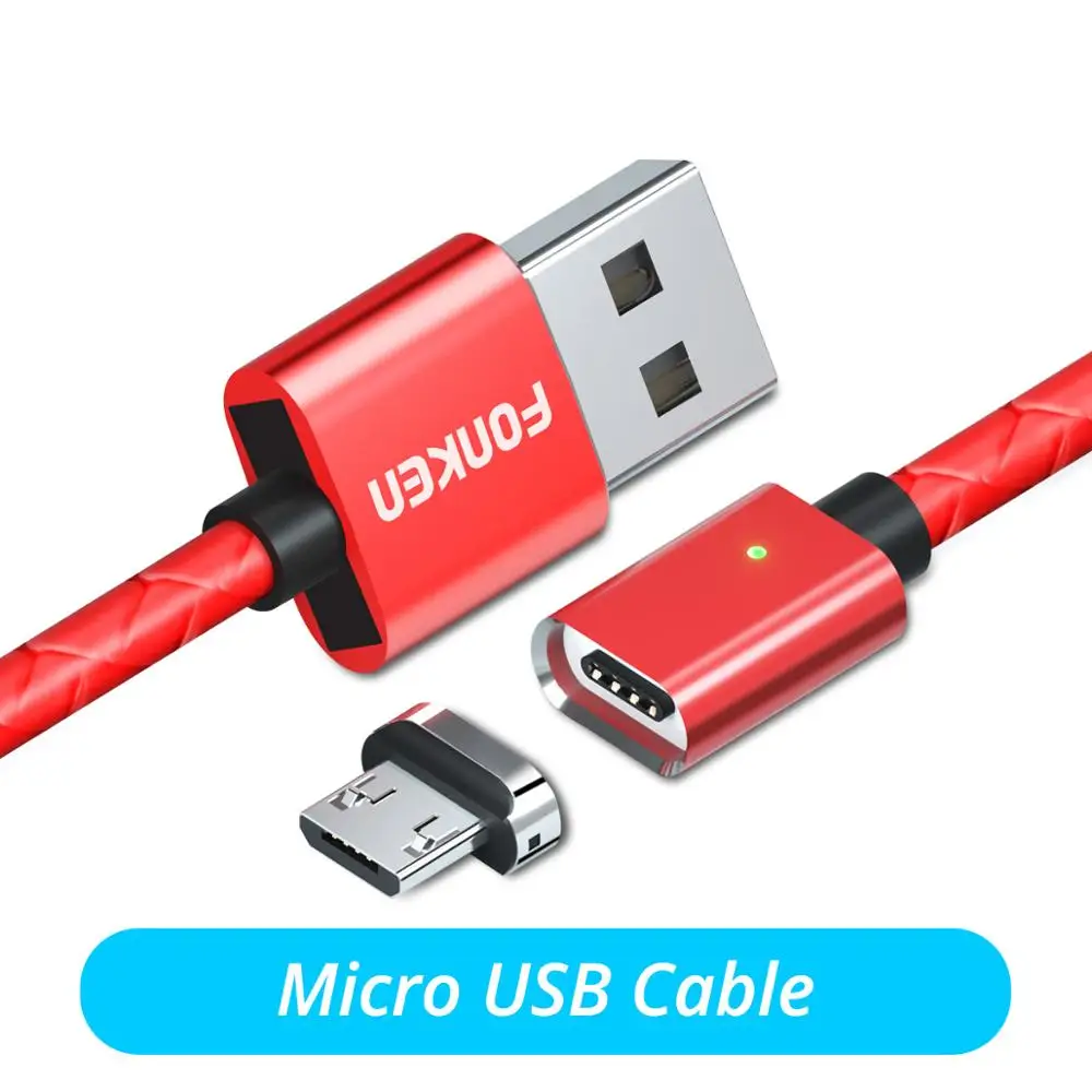 Кабель Micro USB FONKEN, магнитный кабель 3A, быстрая зарядка, 1 м, 2 м, Android, мобильный, быстрая зарядка, магнитный шнур, Пылезащитная заглушка, шнур для передачи данных для телефона - Цвет: Red Micro Cable