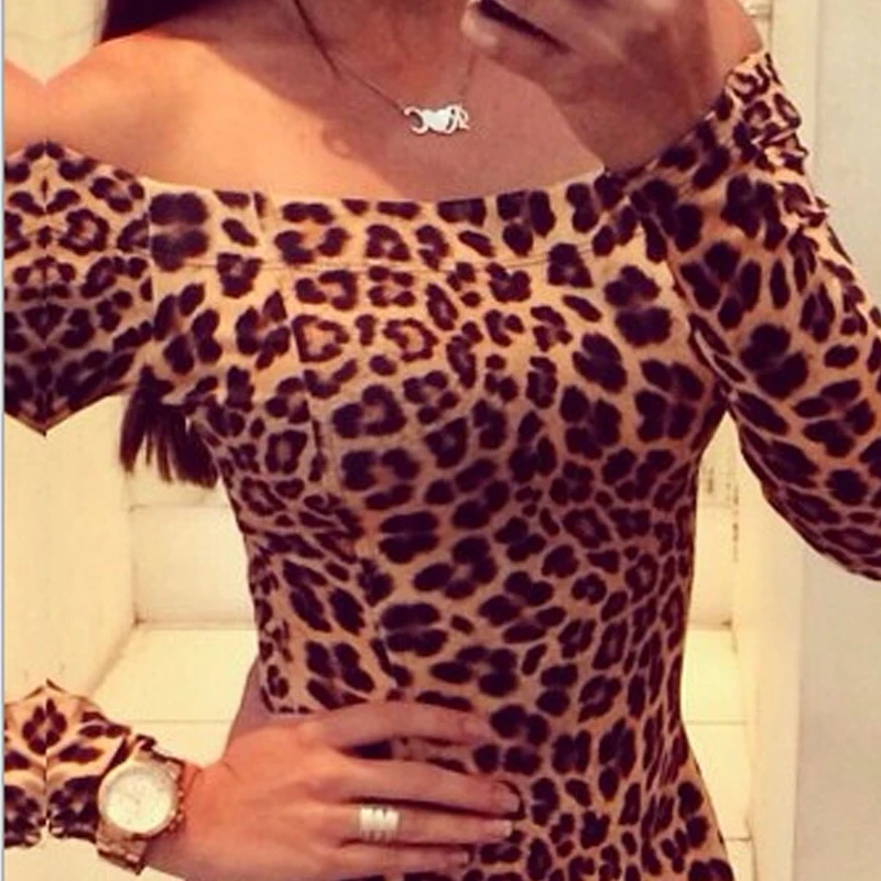 2017 Spring Dress Мода Leopard Slash С Длинным Рукавом Одежда Женщины Slim Mini Vestidos Новый A-Line Sexy