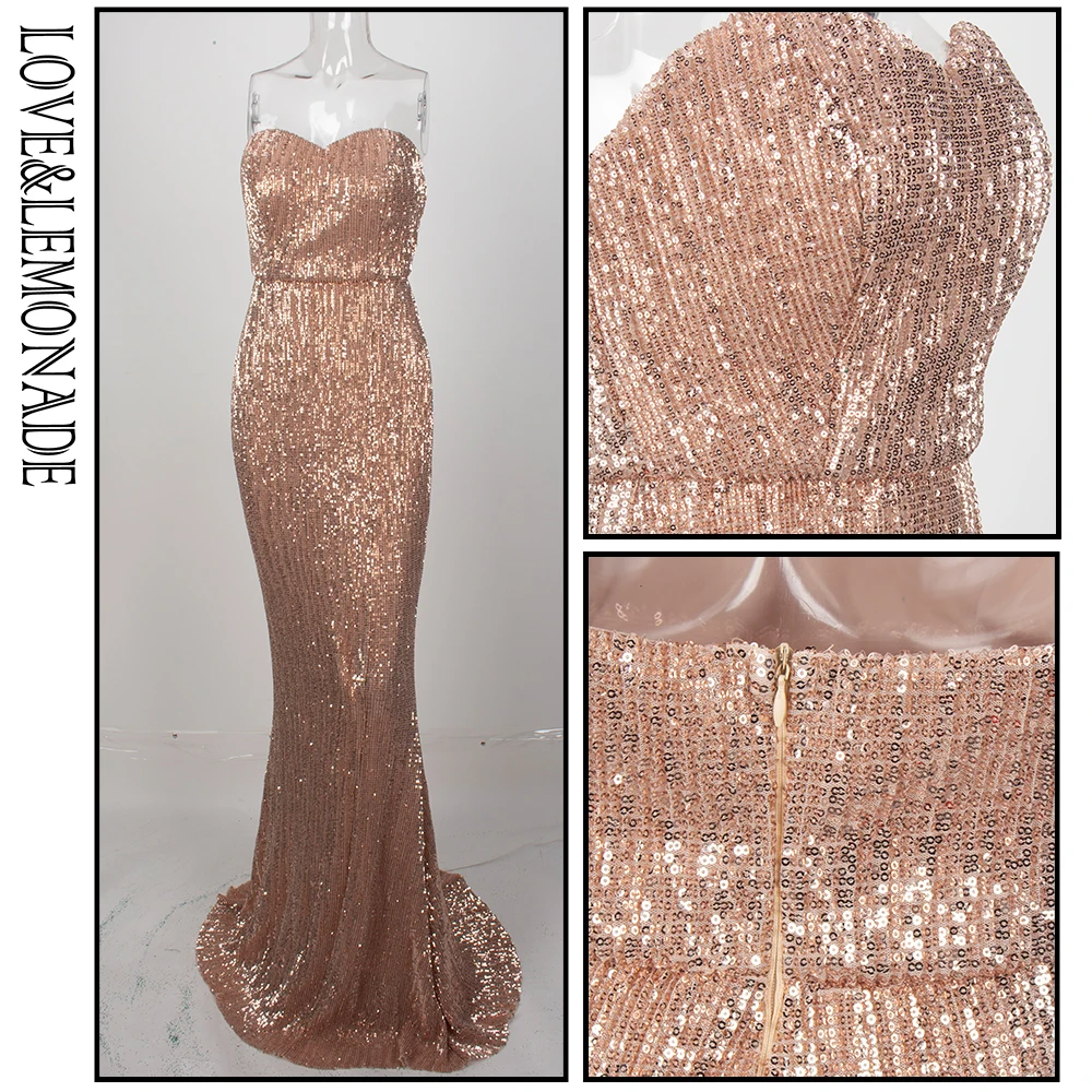 

LOVE&LEMONADE Champagne Tube Top Slim Elastic Sequin Long dress LM81142-1