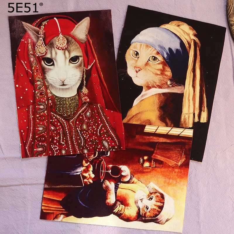 

Handmade fabric DIY handmade thick cotton burlap fabric / Monet printed cloth retro cat 15*20cm