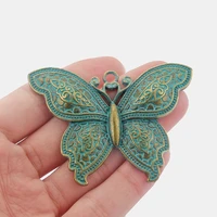 2pcs verdigris patina large butterfly carved flower figure charm pendant for diy necklace jewelry findings making accessories