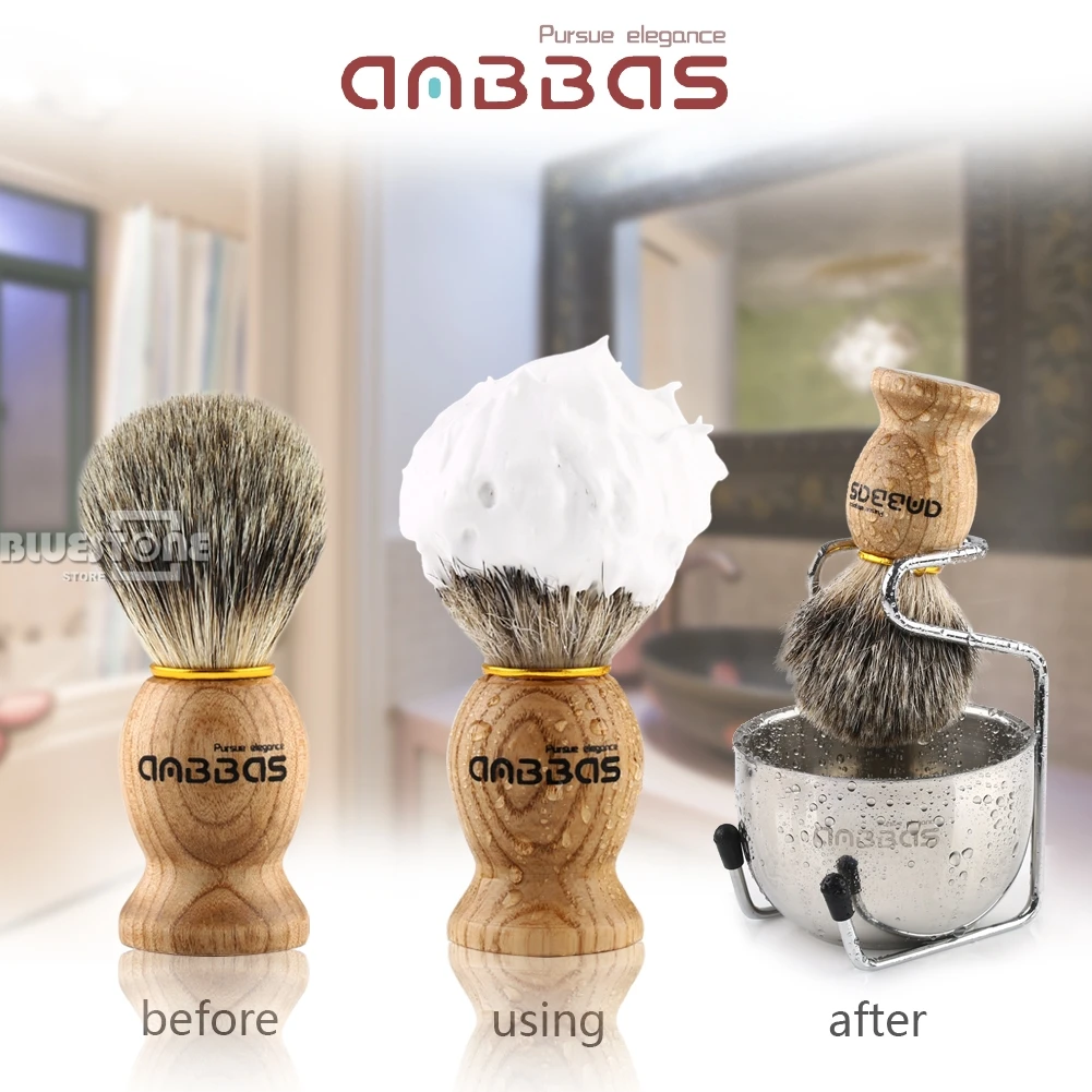 Anbbas щетка для бритья из барсука+ подставка для щетки и чаши из нержавеющей стали