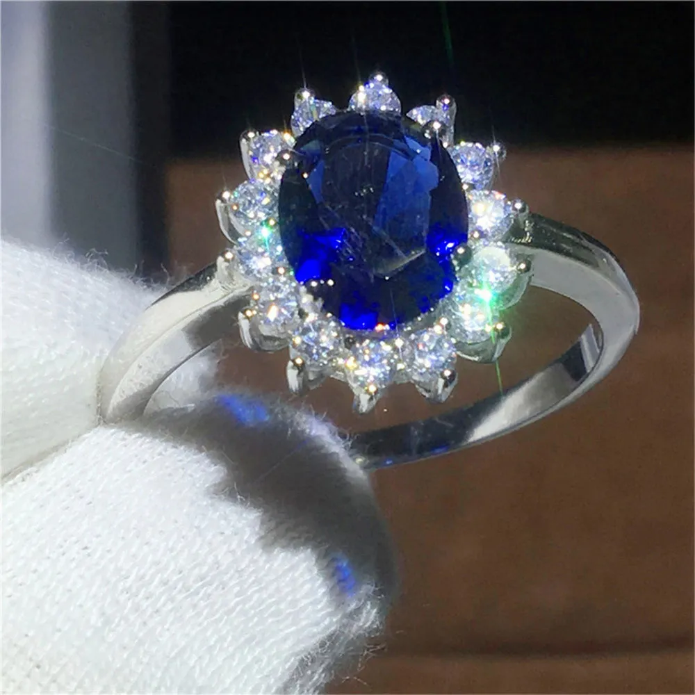 R395 2 шт./компл. ; роскошная женская обувь, расшитая зелеными синий камень кольца с настоящими Австрийскими кристаллами Для женщин серебряного цвета Цвет циркония свадебные Обручение кольцо ювелирные изделия Размеры 6 7 8 9 - Цвет основного камня: R395