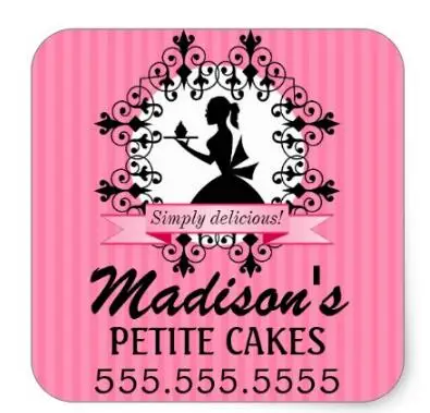 

1.5inch Elegant Cupcake Bakery Lady Silhouette Pink Square Sticker