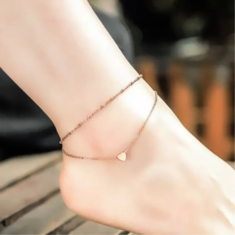 L130 New Double Layer Heart Anklets Barefoot Sandals Foot Jewelry On Ankle Female Bracelets For Women Leg Chain | Украшения и