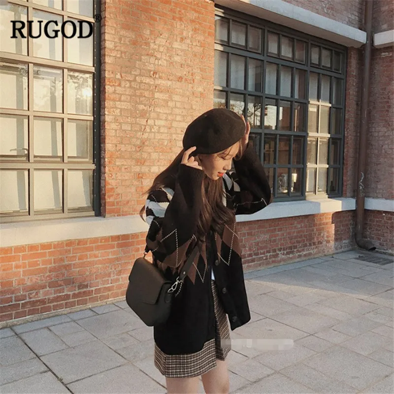 RUGOD 2019 винтажные Модные женские кардиганы с V образным вырезом Повседневный