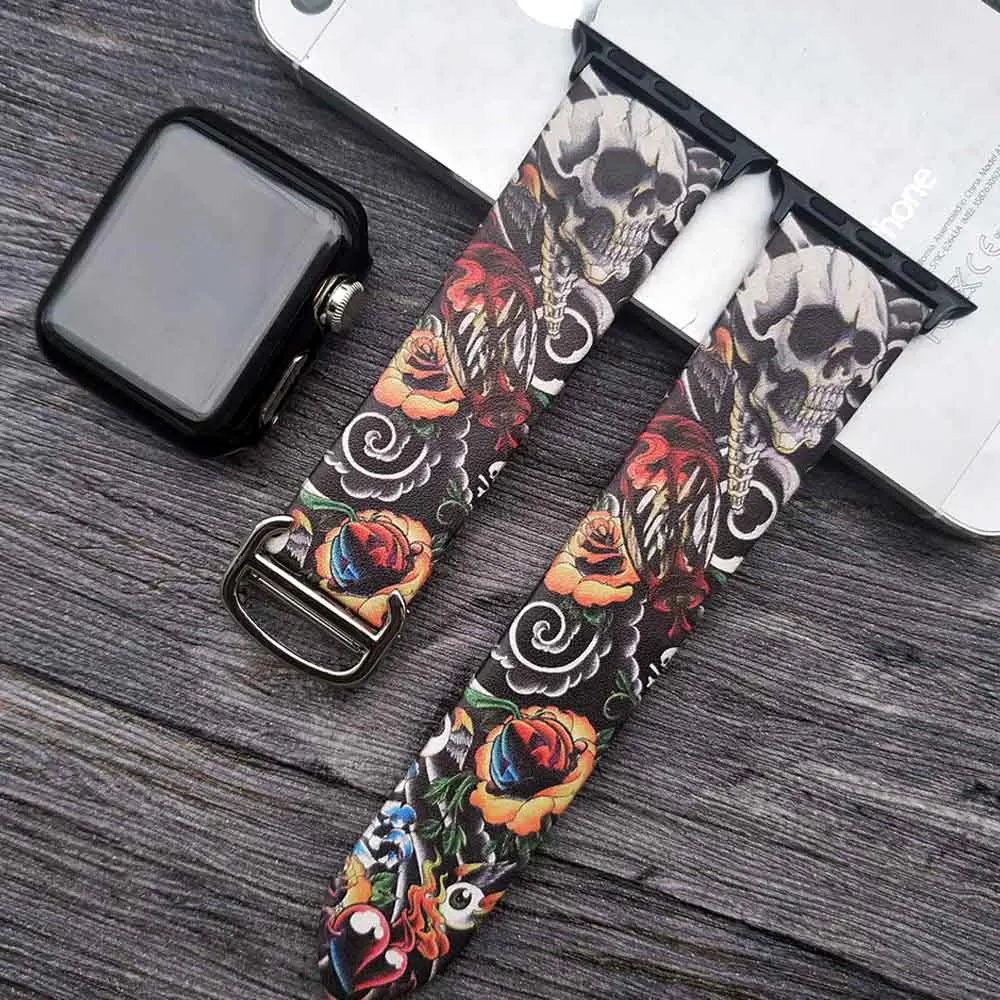 N Кожаный ремешок с принтом в стиле хип-хоп для Apple Watch 38 мм 40 мм модный мужской ремешок для Apple Watch 40 мм 44 мм серия 5 4 3 2 1 - Цвет ремешка: N