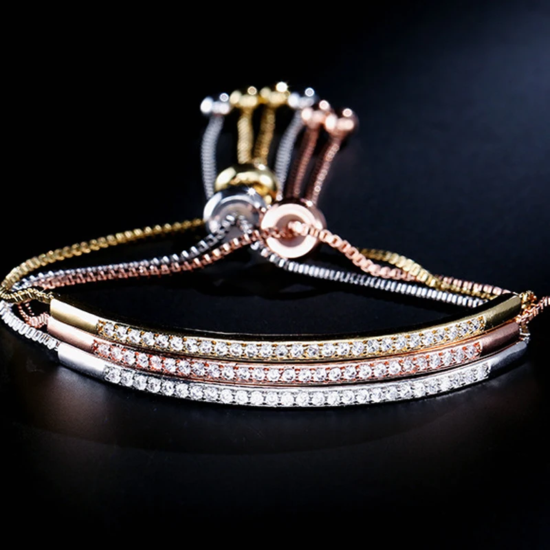 Be 8  Brilliant AAA CZ Pave Adjustable Chain Bracelets Geometric Shape Bangles for Women Fashion Jewelry B104