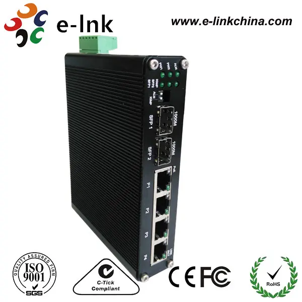 Самонастраиваемый закаленный 4 портовый 10/100/1000base t + 2 1000 базовый SFP Ethernet