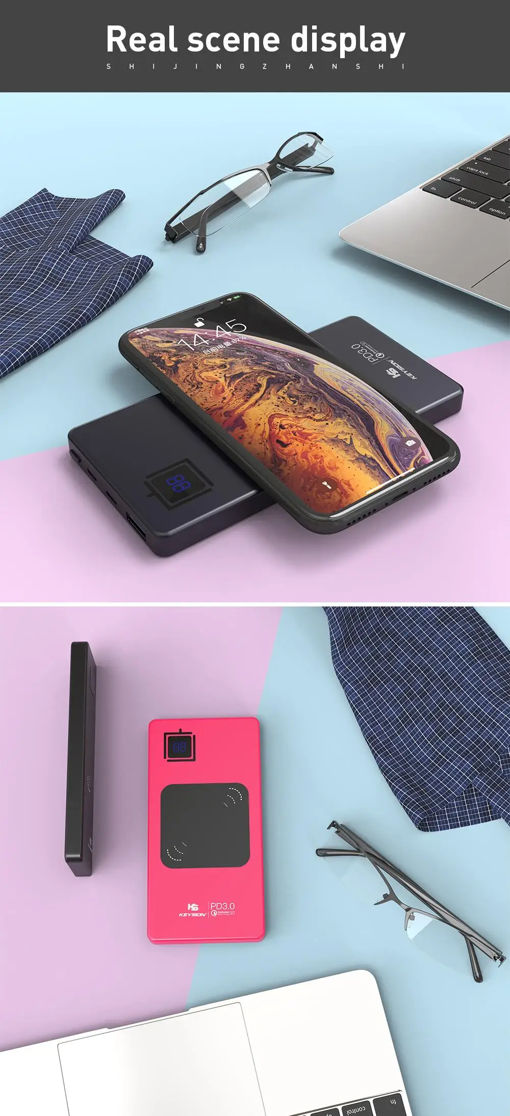 KEYSION 10000 мАч металлический type-C PD/QC3.0 power Bank 15 Вт 10 Вт 7,5 Вт Быстрое беспроводное зарядное устройство Qi аккумулятор для iPhone XS Max XR mate 20 Pro