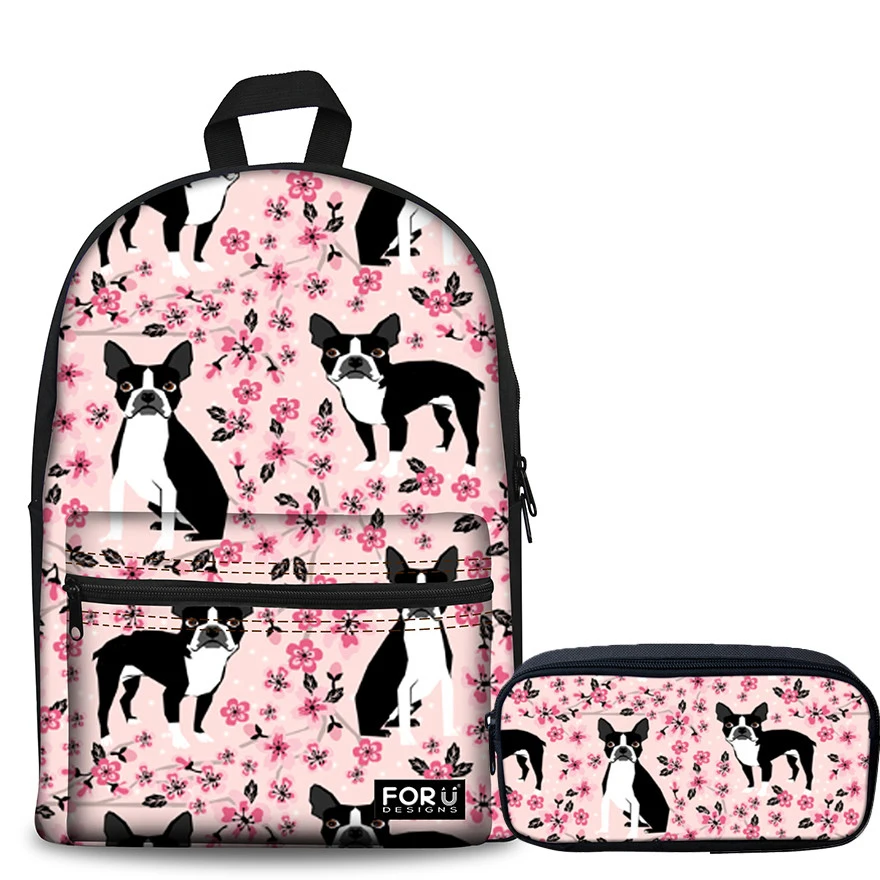 

NOISYDESIGN 2pcs/set School Bags Backpack Schoolbag Boston Terrier Printing School Backpack for Girls Teenager Mochila Escolar