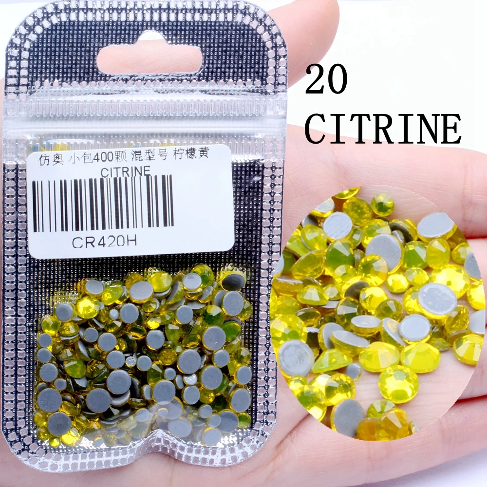 CITRINE 400 шт Стразы для дизайна ногтей, много цветов, разные размеры, сделай сам, камень с плоской задней стороной, стразы для украшения ногтей - Цвет: CITRINE