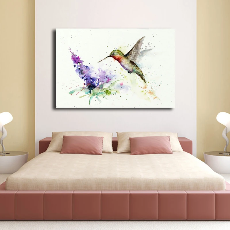 Hummingbird бабочка буш акварельные настенные художественные Холст Плакаты печать