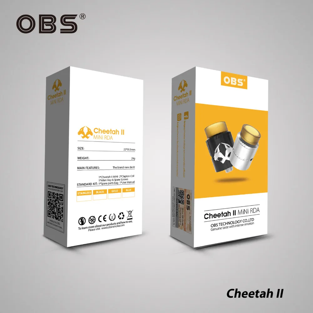Оригинальный OBS Cheetah II и мини RDA танк электронных сигарет ввиду капает распылителя
