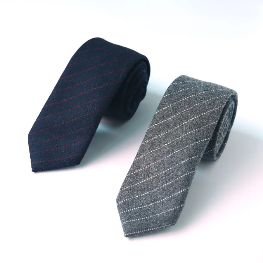 100% Wool Tie 7cm Men's Business Grid Stripe Necktie  Mens Ties  White Shirts  Fake Designer Accessories