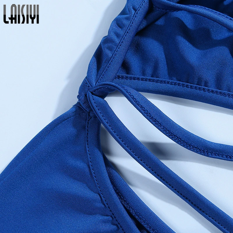 

LAISIYI 2019 Sexy Hollow Out Solid Straps Sheath Dress Cross Backless Dress Women Party Dress Vestidos Summer Dress ASDR22176