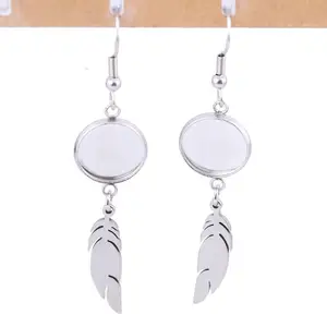 Заготовка из нержавеющей стали 10 мм 12 мм основа для кабошона для серег, 10 штук в комплекте с подвесками-перьями, материал для оправы сделай сам для изготовление сережек