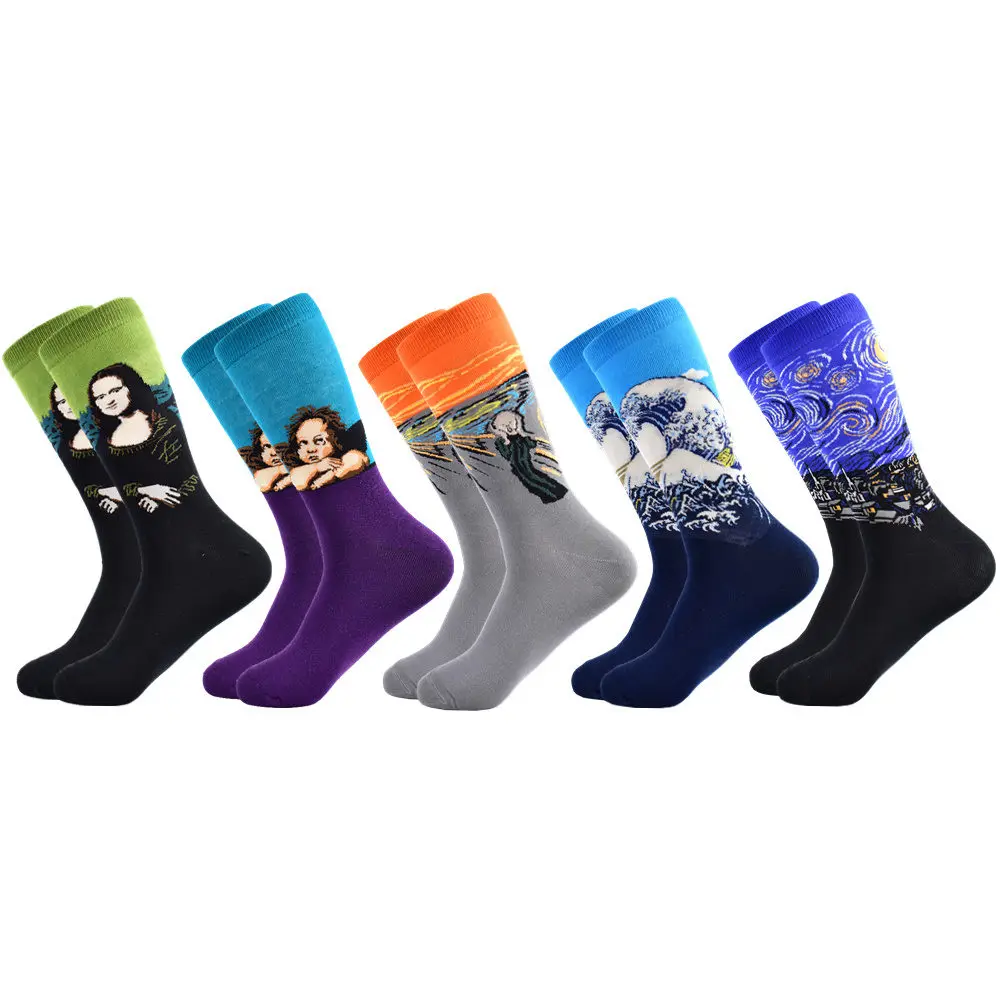5 pairs of socks Горячая Распродажа, повседневные мужские носки, мужские носки, новые осенние и зимние носки, серия масляной живописи, мужские хлопковые носки для отдыха - Цвет: 5 pairs of socks