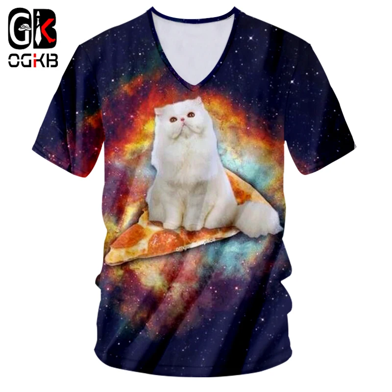 OGKB Мужская футболка с v образным вырезом Забавный принт галактика космос 3D