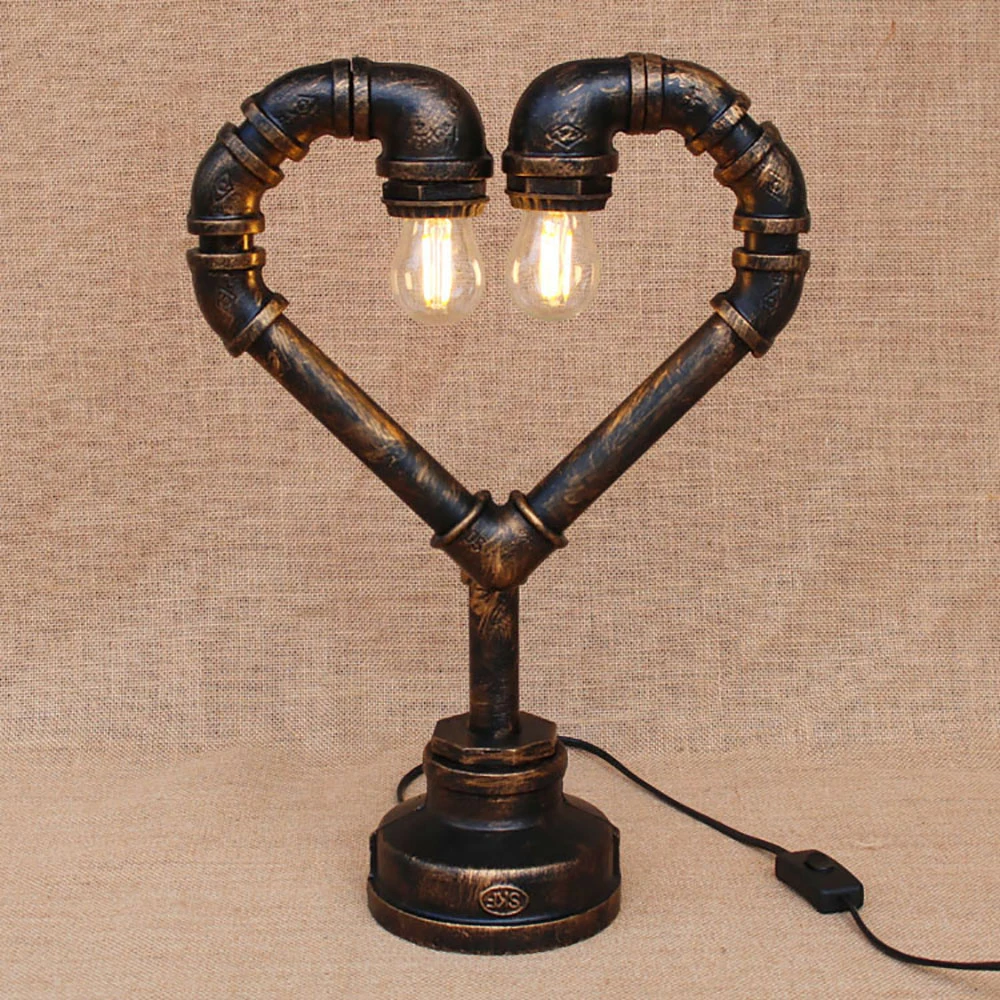 Промышленные паровые панковские трубы с сердечками настольные лампы