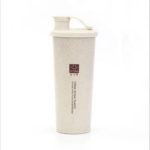 Beige 450ml протеин порошок шейкер бутылка для воды пшеничной соломы BPA бесплатно смеситель спортивные Фитнес шейкеры для протеиновых коктейлей молочных коктейлей с бутылка CL12011456 - Цвет: Beige