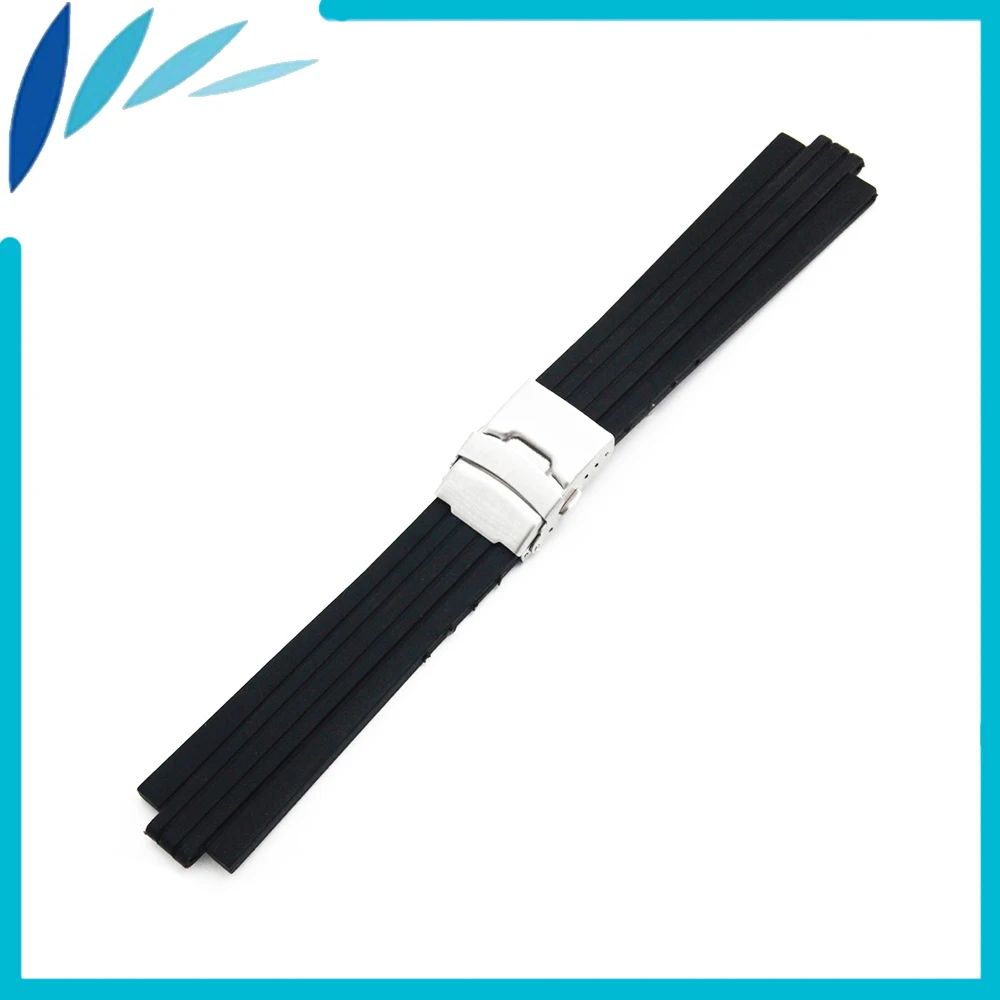 Silicone Rubber Watch Band 10mm X 24mm, 12mm X 22mm Convex Mouth Watchband Safety Clasp Strap Wrist Loop Belt Bracelet Black