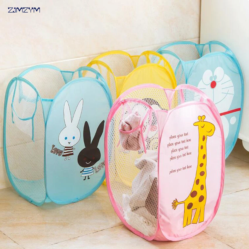 

Nylon Mesh Fabric Folding Laundry Basket Storage Basket Toy Washing Basket Foldable Dirty Clothes Sundries Organizers Box