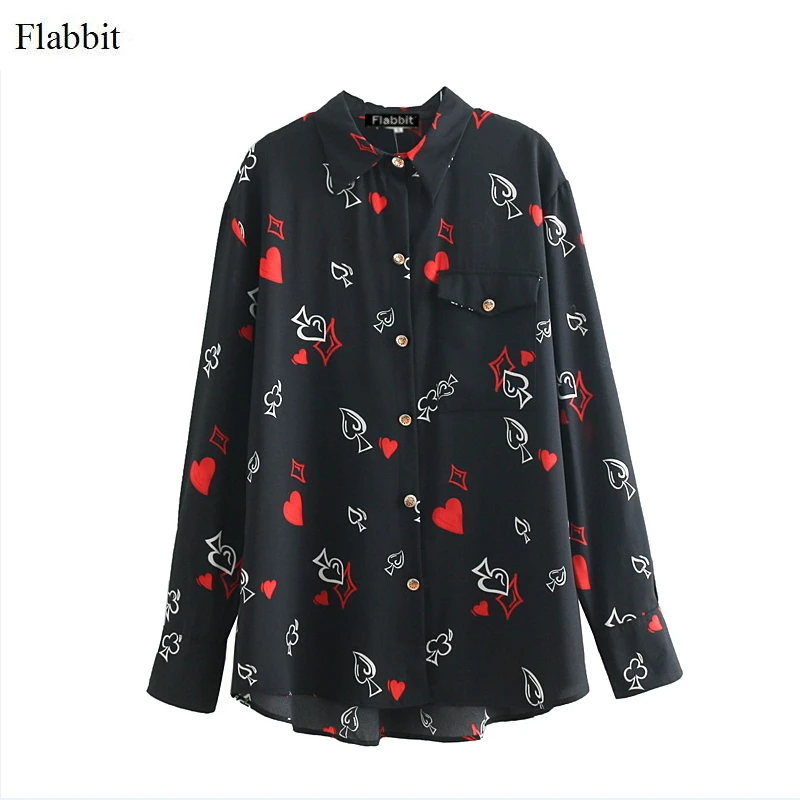 Flabbit women sweet long sleeve loverly hearts print simple casual shirts blouse chic femme blusas oversized tops LX0383 |