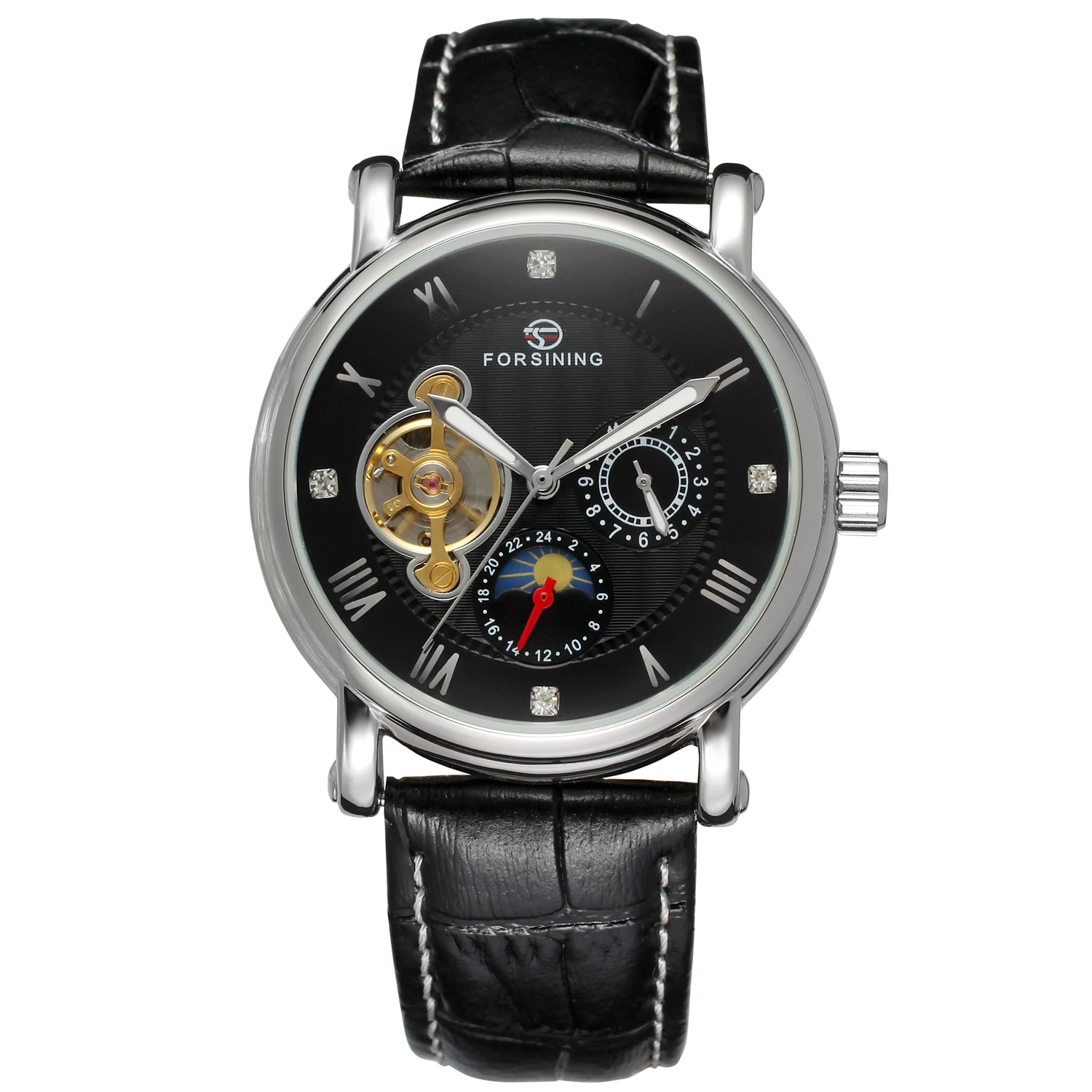 Forsining топовый бренд Moon Phase Шанхай механизм цвета розового золота чехол коричневые