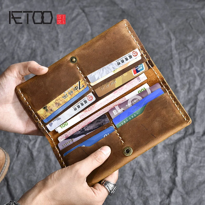 AETOO Handmade Crazy Horse Leather Long Wallet Simple Cloth | Багаж и сумки