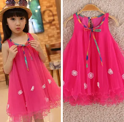 2017 New Beautiful Kids Girls Clothes Dresses Sleeveless Bow Summer Cool Floral Birthday Party Dress Beach 2 3 4 5 6 7 Years | Мать и